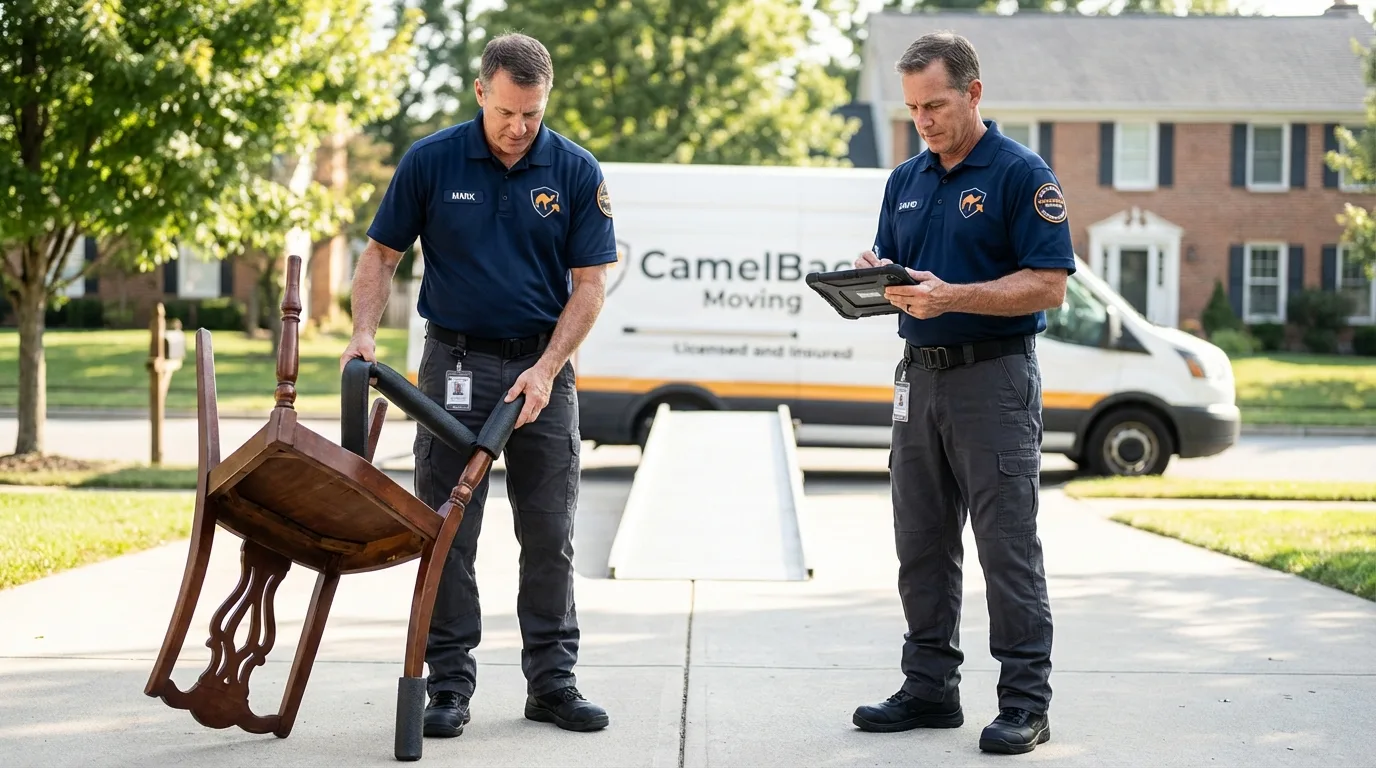 Movers inspecting furniture for damage prevention before loading in Southaven, MS